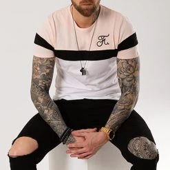 Tee Shirt Tricolore Avec Broderie 009 Blanc Noir Rose - Final Club -Final Club Soldes final club 127946 final 009 20180828T175724 05