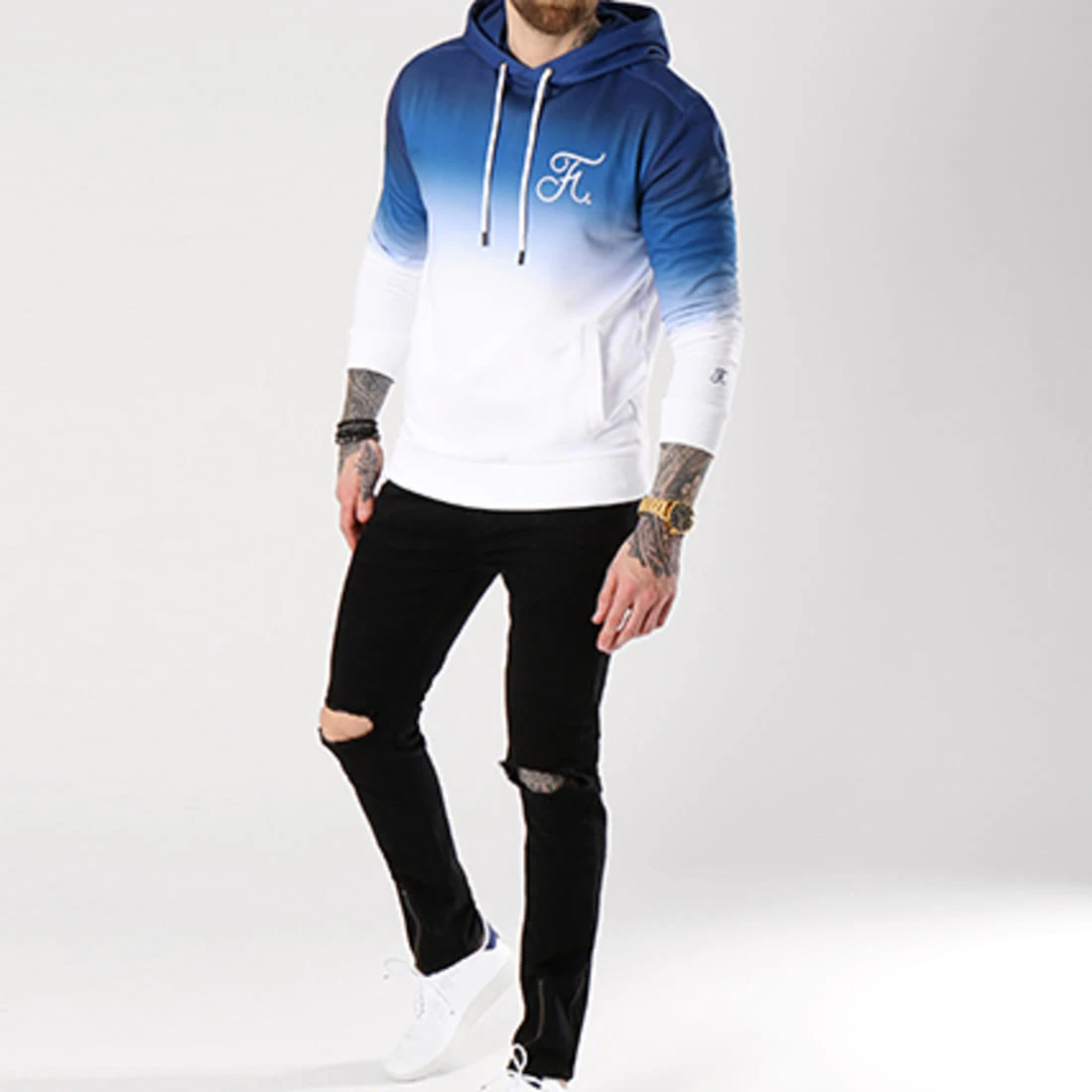 Sweat Capuche Dégradé Avec Broderie 036 Bleu Et Blanc - Final Club 4 Sweat Capuche Dégradé Avec Broderie 036 Bleu Et Blanc - Final Club – Image 2