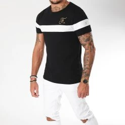 Promo ❤️ Tee 👏 Shirt Gold Label Bicolore Avec Broderie Or 106 Blanc Noir de Final Club 🎉 -Final Club Soldes final club 157796 FINAL 106 20181116T123155 03