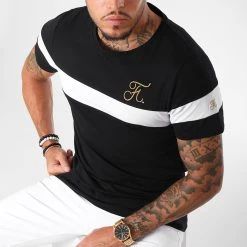 Promo ❤️ Tee 👏 Shirt Gold Label Bicolore Avec Broderie Or 106 Blanc Noir de Final Club 🎉 -Final Club Soldes final club 157796 FINAL 106 20181116T123159 05