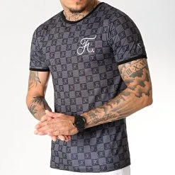 Tee Shirt Premium Fit Damier Avec Broderie 257 Noir Gris - Final Club