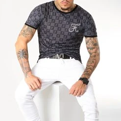 Tee Shirt Premium Fit Damier Avec Broderie 257 Noir Gris - Final Club -Final Club Soldes final club 180278 FINAL 257 20190618T120209 04