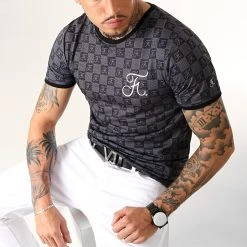 Tee Shirt Premium Fit Damier Avec Broderie 257 Noir Gris - Final Club -Final Club Soldes final club 180278 FINAL 257 20190618T120211 05