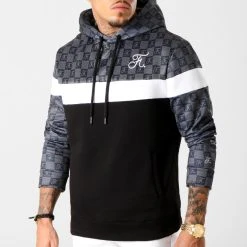 Sweat à Capuche Damier Brodé 261 Noir Blanc Gris - Final Club
