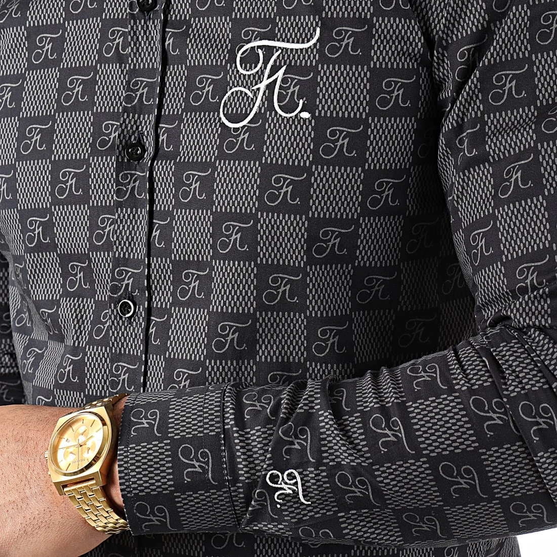 Chemise Manches Longues Premium Avec Damier et Broderie 279 Noir - Final Club 2 Chemise Manches Longues Premium Avec Damier et Broderie 279 Noir - Final Club – Image 2
