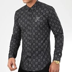 Chemise Manches Longues Premium Avec Damier et Broderie 279 Noir - Final Club