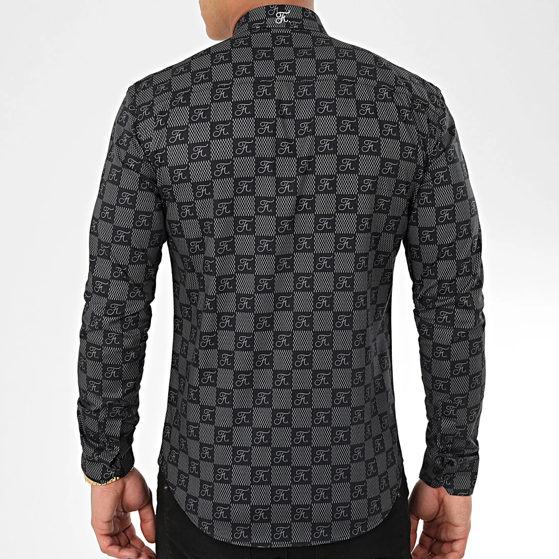 Chemise Manches Longues Premium Avec Damier et Broderie 279 Noir - Final Club 4 Chemise Manches Longues Premium Avec Damier et Broderie 279 Noir - Final Club – Image 4