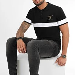 Polo Gold Edition Tricolore Avec Broderie Or 307 Noir - Final Club -Final Club Soldes final club 199065 FINAL 307 20191120T144836 04