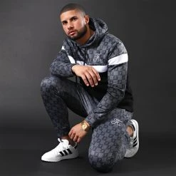 Pantalon Jogging Damier Avec Broderie 317 Noir Gris - Final Club | Confort et Style -Final Club Soldes final club 203753 FINAL 317 20200117T165349 06