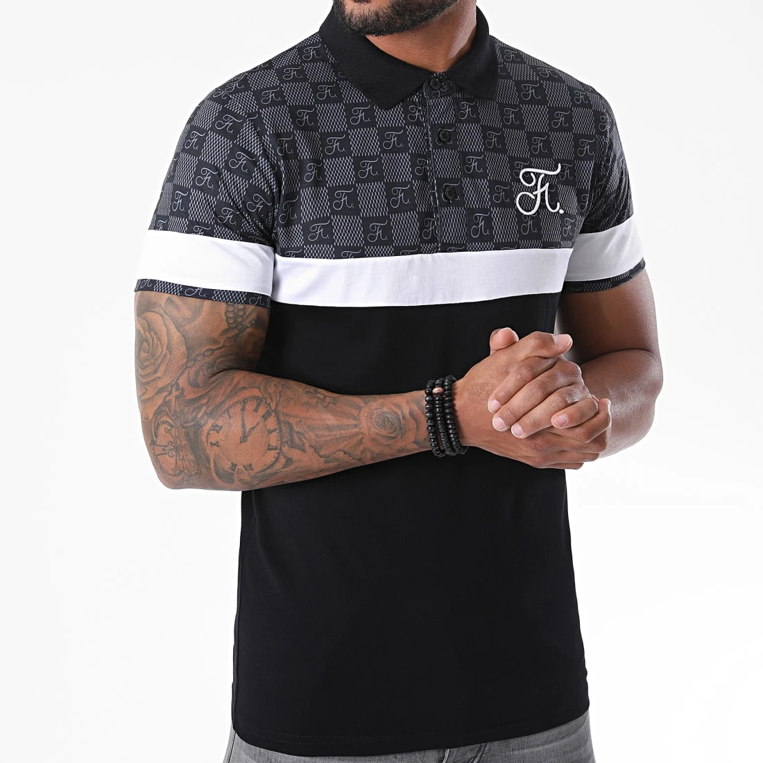 Promo 🎁 Polo Damier Tricolore Avec Broderie 381 Noir Gris de Final Club ⌛ - Polos Manches Courtes 4 Promo 🎁 Polo Damier Tricolore Avec Broderie 381 Noir Gris de Final Club ⌛ - Polos Manches Courtes – Image 3