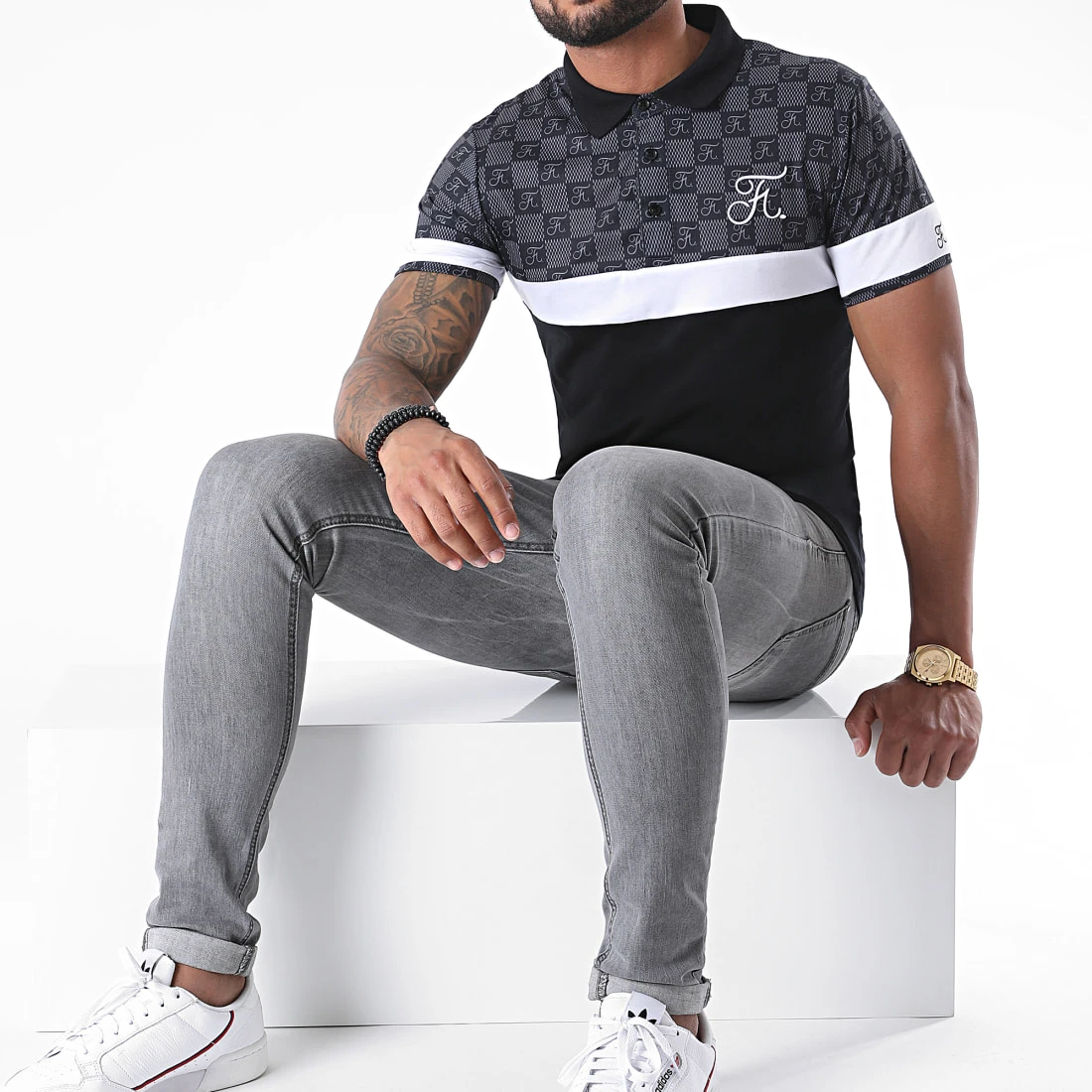 Promo 🎁 Polo Damier Tricolore Avec Broderie 381 Noir Gris de Final Club ⌛ - Polos Manches Courtes 5 Promo 🎁 Polo Damier Tricolore Avec Broderie 381 Noir Gris de Final Club ⌛ - Polos Manches Courtes – Image 4