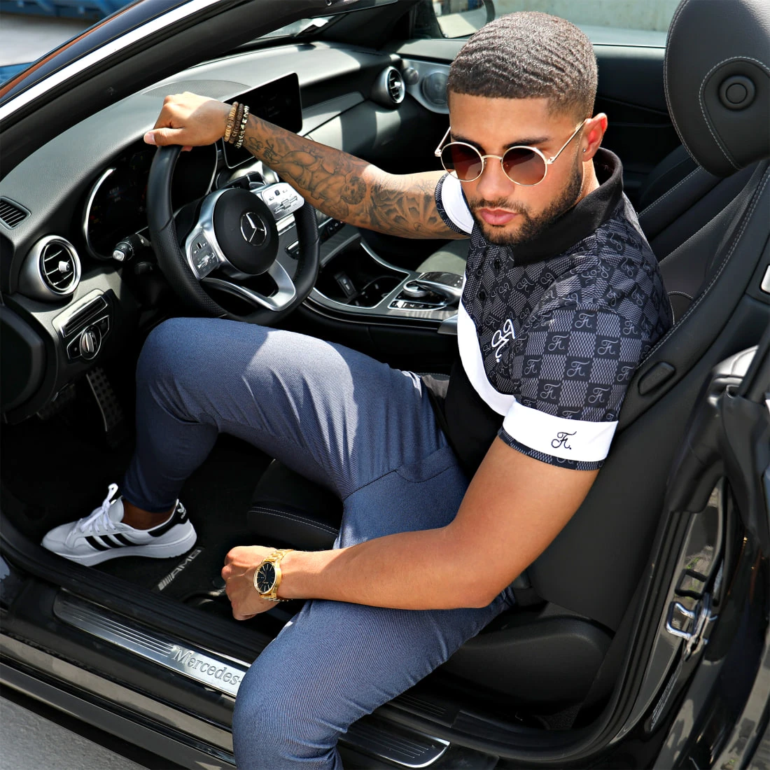 Promo 🎁 Polo Damier Tricolore Avec Broderie 381 Noir Gris de Final Club ⌛ - Polos Manches Courtes 6 Promo 🎁 Polo Damier Tricolore Avec Broderie 381 Noir Gris de Final Club ⌛ - Polos Manches Courtes – Image 5