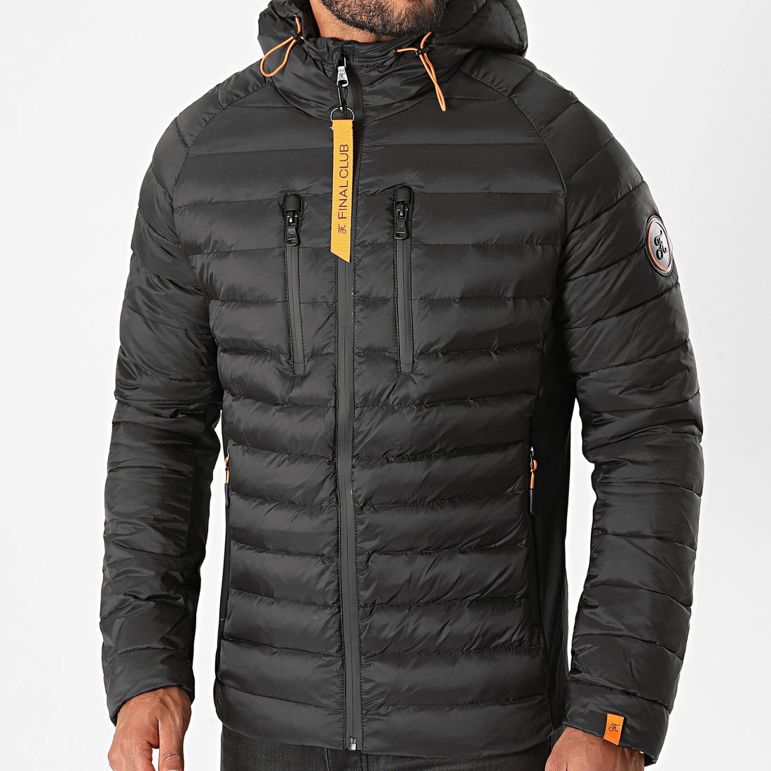 Doudoune Capuche Premium Tech Noir Orange - Final Club 2 Doudoune Capuche Premium Tech Noir Orange - Final Club