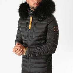 Sortie Doudoune Capuche Premium Tech Fourrure Noir Orange – Final Club