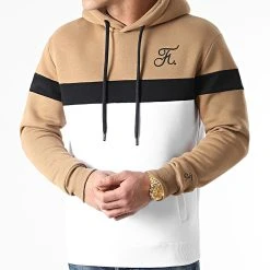 Sweat Capuche Tricolore Avec Broderie 443 Blanc Noir Camel - Final Club