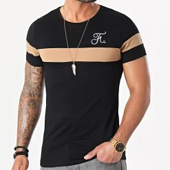 Tee Shirt Bicolore Avec Broderie 442 Camel Noir - Final Club - Offre Spéciale ⭐
