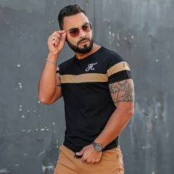 Tee Shirt Bicolore Avec Broderie 442 Camel Noir - Final Club - Offre Spéciale ⭐ -Final Club Soldes final club 246271 FINAL 442 TPDT 20210816T085153 06