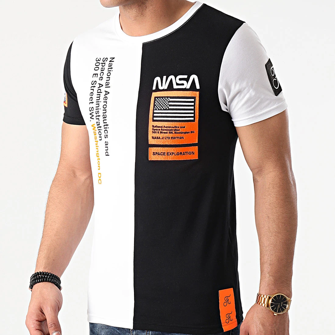 Tee Shirt Nasa Half Limited Edition Noir Blanc Détails Orange Fluo - Final Club 3 Tee Shirt Nasa Half Limited Edition Noir Blanc Détails Orange Fluo - Final Club