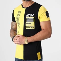 Tee-Shirt Nasa Half Colors Limited Edition Noir Jaune 😉 Final Club 🔥