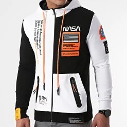 Sweat Zippé Capuche Nasa Half Limited Edition 563 Noir Blanc Détails Orange Fluo - Final Club