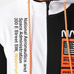 Sweat Zippé Capuche Nasa Half Limited Edition 563 Noir Blanc Détails Orange Fluo - Final Club -Final Club Soldes final club 249669 FINAL 563 20210409T145434 03