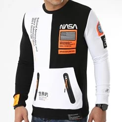 Sweat Crewneck Nasa Half Limited Edition Noir Blanc Détails Orange Fluo - Final Club