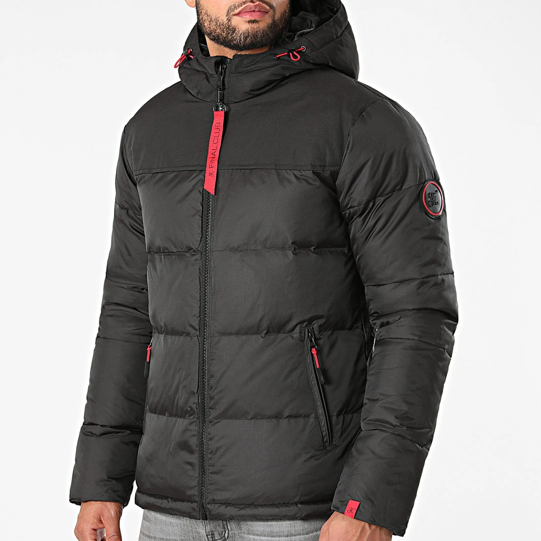 Doudoune Capuche Premium Puffer Jacket Noir Rouge - Final Club 5 Doudoune Capuche Premium Puffer Jacket Noir Rouge - Final Club – Image 3