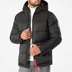 Doudoune Capuche Premium Puffer Jacket Noir Rouge - Final Club