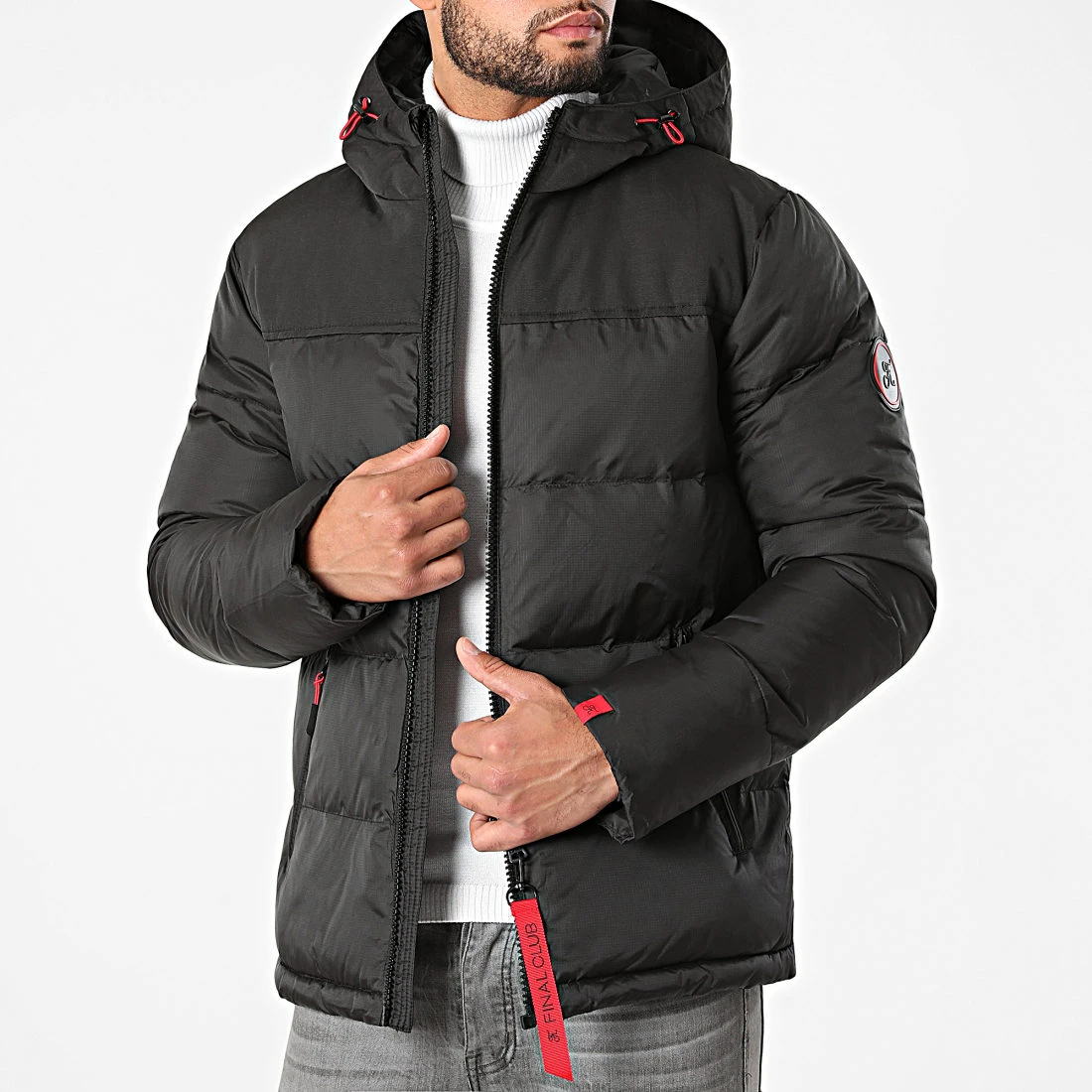 Doudoune Capuche Premium Puffer Jacket Noir Rouge - Final Club 3 Doudoune Capuche Premium Puffer Jacket Noir Rouge - Final Club