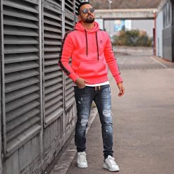 Sweat Capuche Premium A Bandes 725 Rose Fluo - Final Club -Final Club Soldes final club 280363 FINAL 725 20211112T154355 06