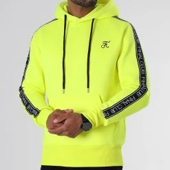 Promo 🛒 Sweat Capuche Premium A Bandes 726 Jaune Fluo de Final Club 🔥