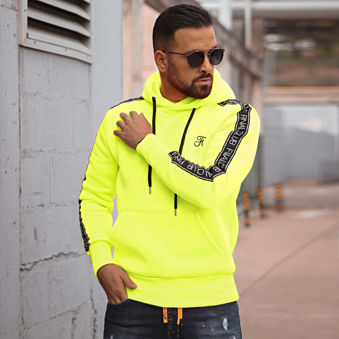 Promo 🛒 Sweat Capuche Premium A Bandes 726 Jaune Fluo de Final Club 🔥 8 Promo 🛒 Sweat Capuche Premium A Bandes 726 Jaune Fluo de Final Club 🔥 – Image 6