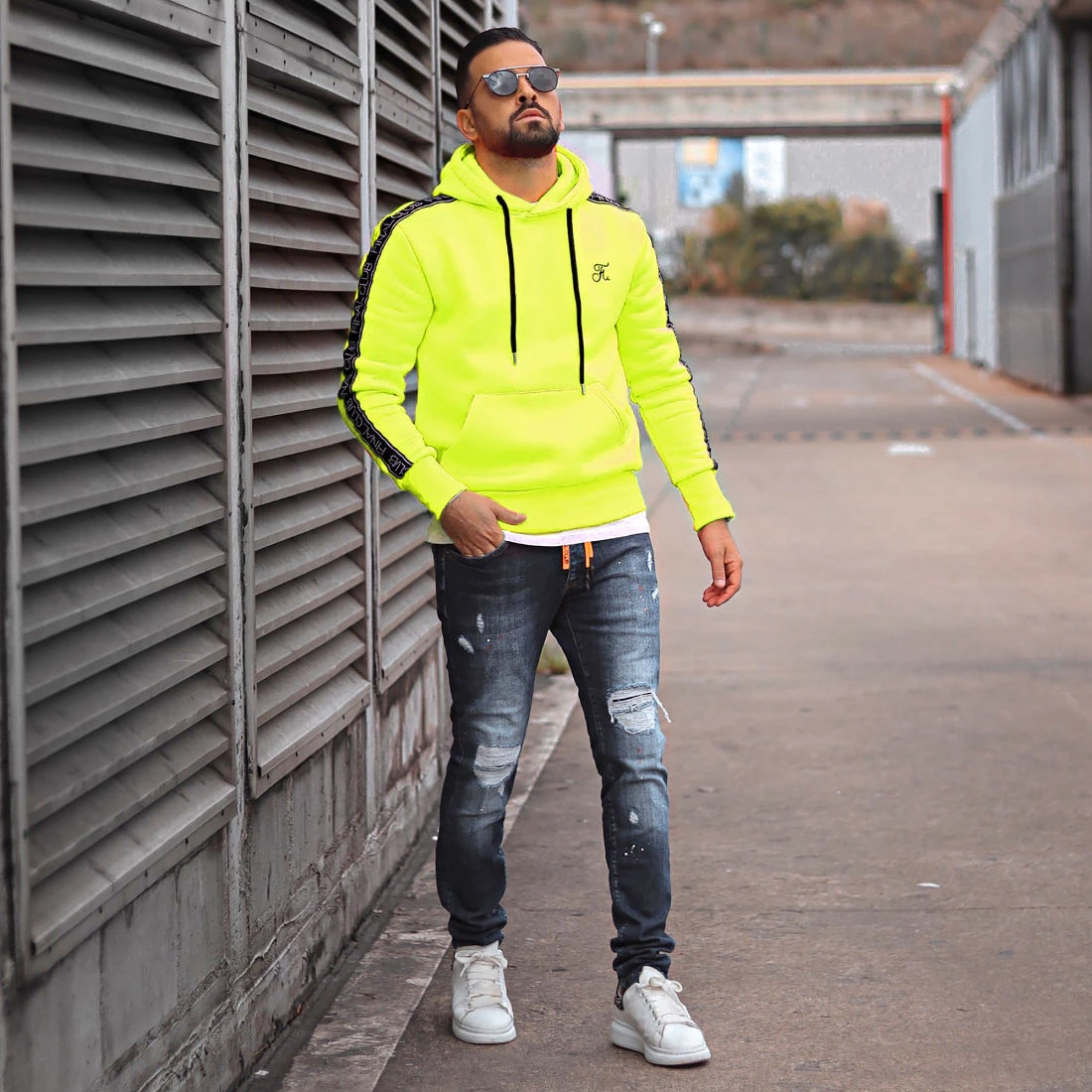 Promo 🛒 Sweat Capuche Premium A Bandes 726 Jaune Fluo de Final Club 🔥 9 Promo 🛒 Sweat Capuche Premium A Bandes 726 Jaune Fluo de Final Club 🔥 – Image 7