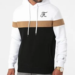Sweat Capuche Tricolore Avec Broderie 444 Blanc Camel Noir - Final Club