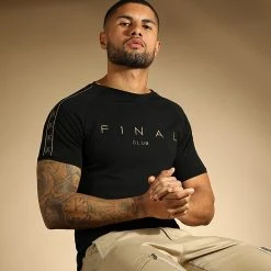 Promo 🎉 Tee Shirt A Bandes Logo Premium Fit 774 Noir Doré | Final Club -Final Club Soldes final club 283970 FINAL 774 20211206T100547 05