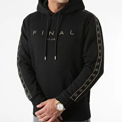 Sweat Capuche A Bandes Avec Broderie Gold 776 Noir - Final Club