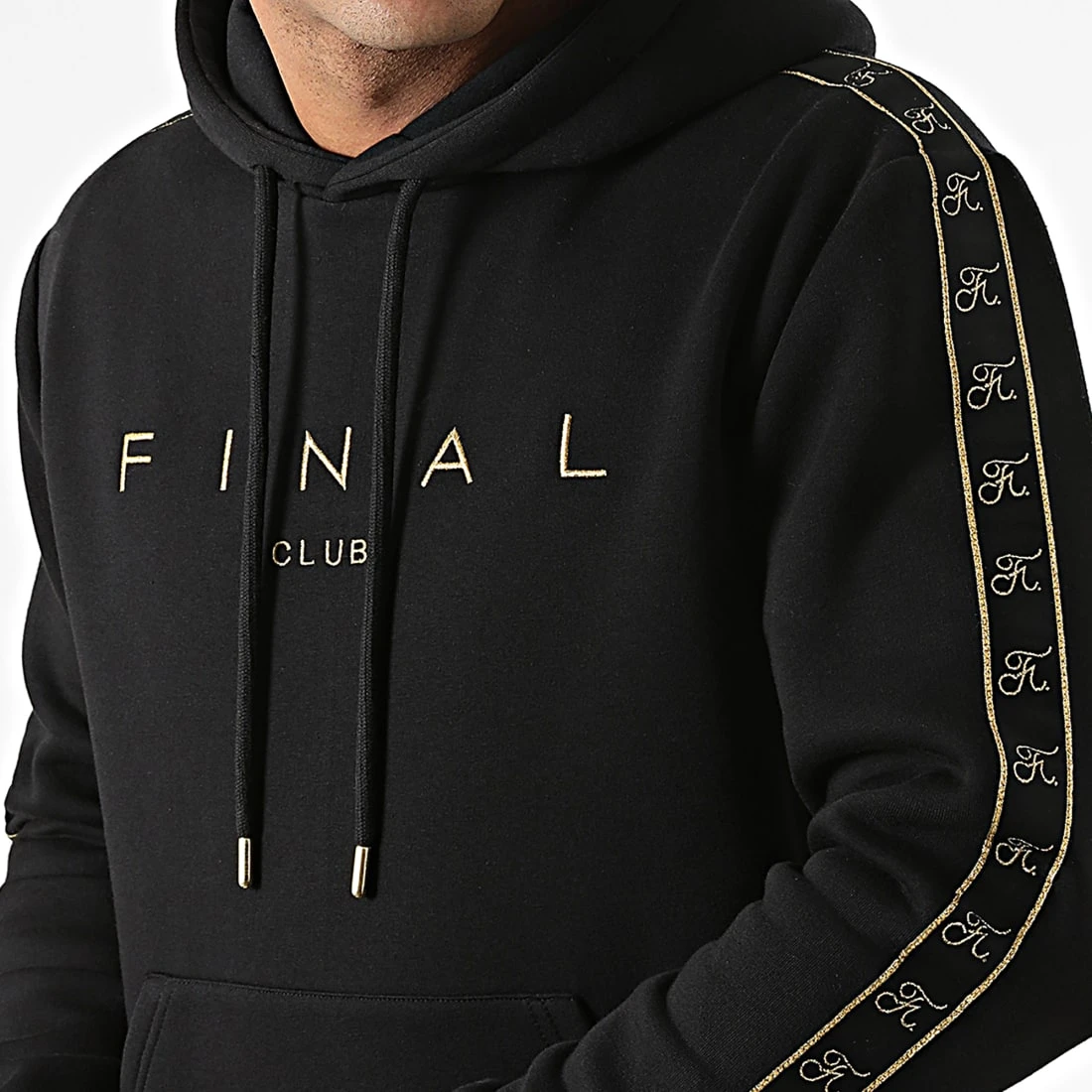 Sweat Capuche A Bandes Avec Broderie Gold 776 Noir - Final Club 4 Sweat Capuche A Bandes Avec Broderie Gold 776 Noir - Final Club – Image 2