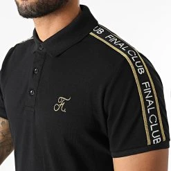 Polo Manches Courtes Luxury Edition à Bandes avec Broderie Or 787 Noir - Final Club -Final Club Soldes final club 285806 FINAL 787 20211126T121442 03