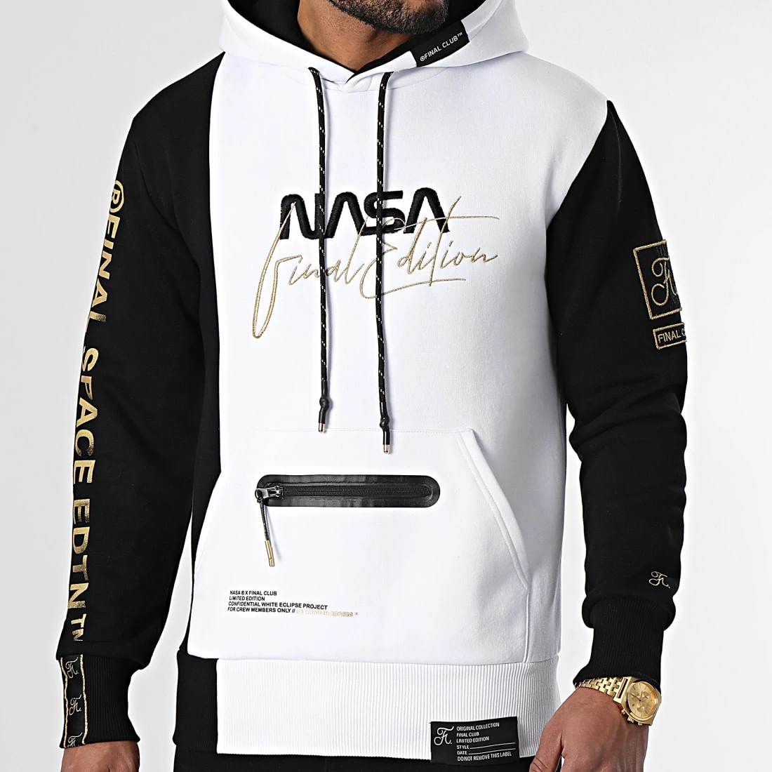 Sweat Capuche Nasa Final Edition Noir Blanc - Final Club 2 Sweat Capuche Nasa Final Edition Noir Blanc - Final Club