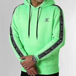 Sortie ⭐ Sweat Capuche Premium A Bandes 727 Vert Fluo de Final Club ✨ - Sweats à Capuche Haut de Gamme