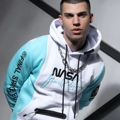 Sweat Capuche NASA Final Edition 846 Blanc Bleu Pastel - Final Club -Final Club Soldes final club 292340 FINAL 846 20220309T100953 05