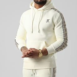 Sweat à Capuche Remise 🤩 Couture Edition avec Bande Brodée 755 Blanc Crème - Final Club ✔️