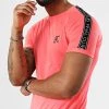 Promo 🌟 Tee Shirt Slim Fit Avec Bandes Et Broderie 729 Rose Fluo - Final Club