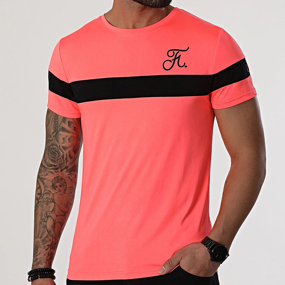 Promo ⭐ Tee Shirt Bicolore Avec Broderie 737 Rose Fluo - Final Club 🧨 3 Promo ⭐ Tee Shirt Bicolore Avec Broderie 737 Rose Fluo - Final Club 🧨