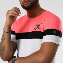 Promo Tee Shirt Tricolore Avec Broderie 950 Rose Fluo Noir Blanc - Final Club -Final Club Soldes final club 305548 FINAL 950 20220503T153642 02