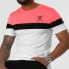 Promo Tee Shirt Tricolore Avec Broderie 950 Rose Fluo Noir Blanc - Final Club