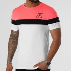Promo Tee Shirt Tricolore Avec Broderie 950 Rose Fluo Noir Blanc - Final Club -Final Club Soldes final club 305548 FINAL 950 20220503T153656 01