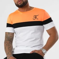 T-shirt Tricolore Brodé 951 Orange Fluo Noir Blanc - Final Club -Final Club Soldes final club 305549 FINAL 951 20220503T153725 03