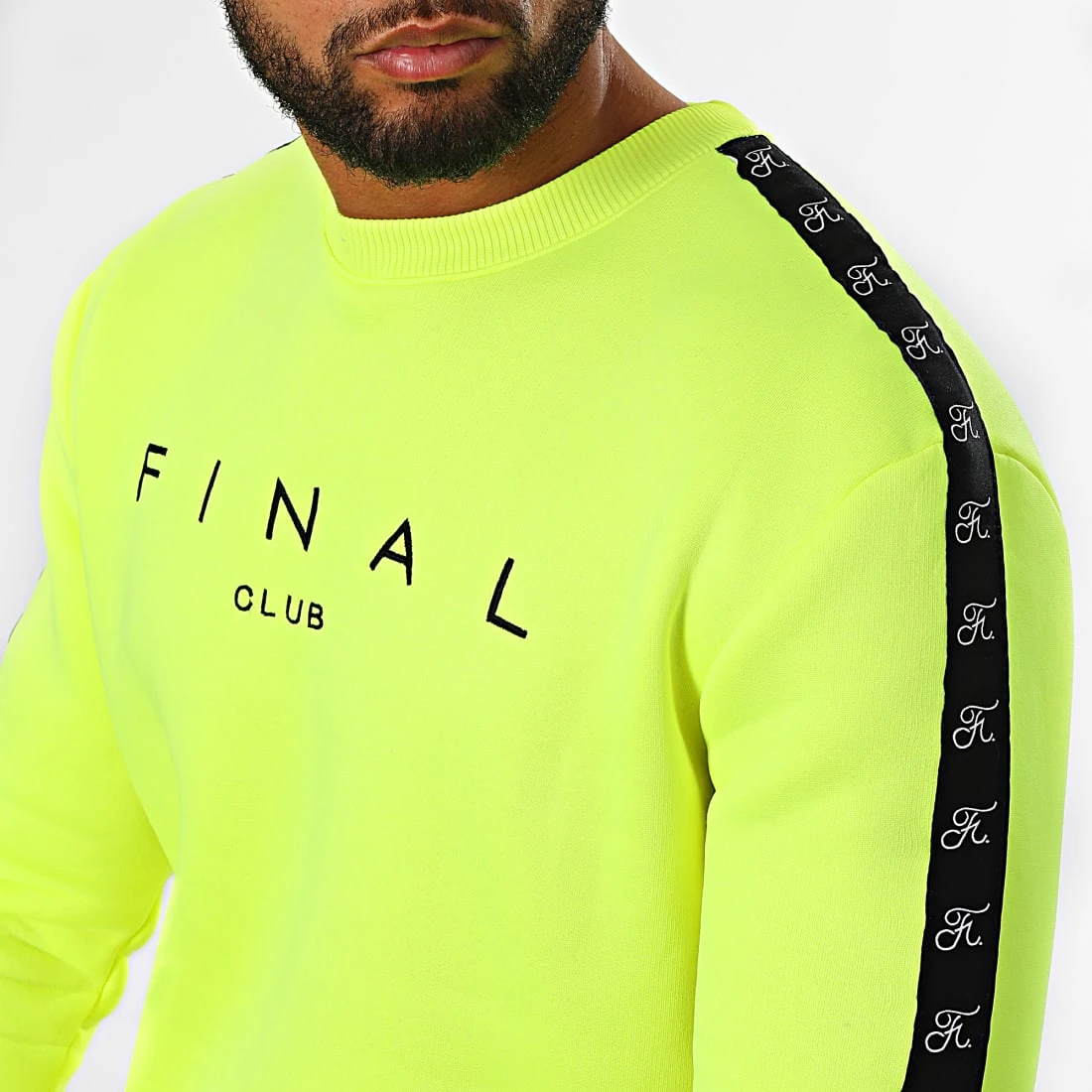 Sweat Crewneck à Bandes Brodé Jaune Fluo - Le Moins Cher | Final Club 4 Sweat Crewneck à Bandes Brodé Jaune Fluo - Le Moins Cher | Final Club – Image 2