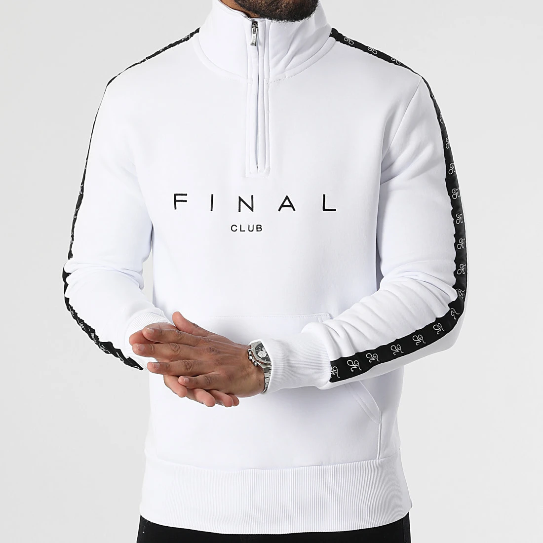 Sweat Zippé à Bandes Brodé 964 Blanc - Final Club | Confort et Style 4 Sweat Zippé à Bandes Brodé 964 Blanc - Final Club | Confort et Style – Image 2
